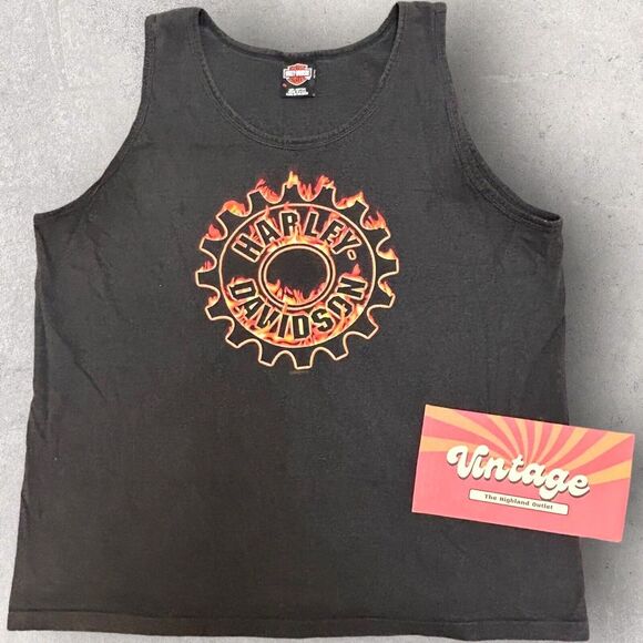 VINTAGE‎ HARLEY-DAVIDSON FLAMES BLACK TANK TOP SHIRT SINGLE STITCH XL - Picture 1 of 8